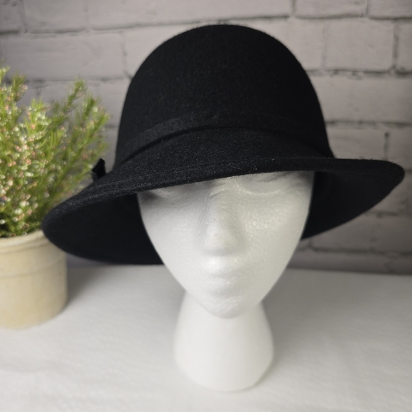 Black Wool Bucket Hat With Trim Classic Dressy Preppy - Picture 2 of 8